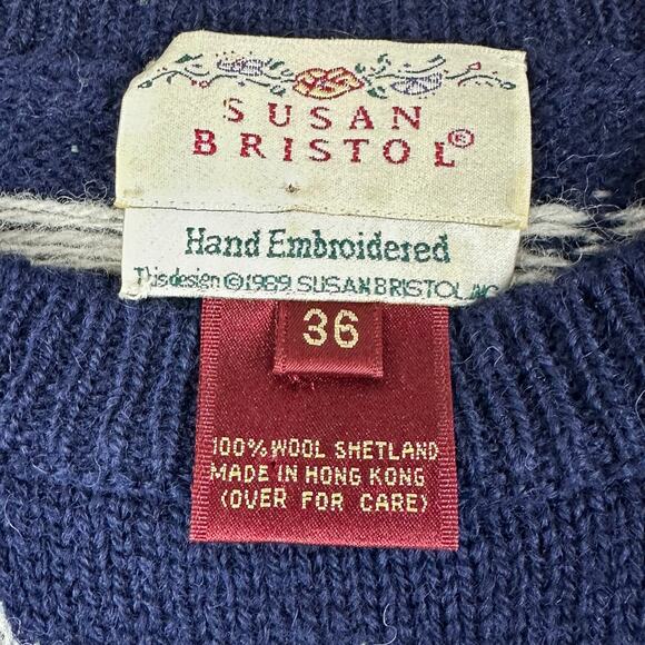 Womens VTG 1986 Susan Bristol Wool Sweater Hand Embroidered Family Puff Sleeve S - Picture 8 of 9